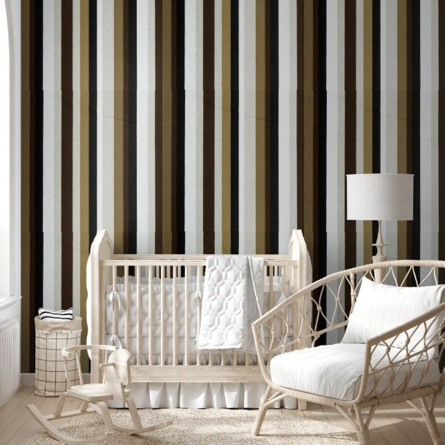 Wallpaper Brown Black Beige & White Stripe (Kids)