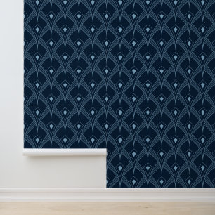 Wallpaper - Designer Art Deco Blue Fan Design
