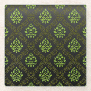 Wallpaper Floral Green Glass Coaster