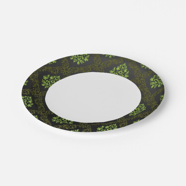 Wallpaper Floral Green Paper Plate (Angled)