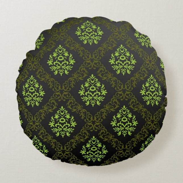 Wallpaper Floral Green Round Cushion (Front)