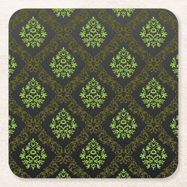 Wallpaper Floral Green Square Paper Coaster (Front)