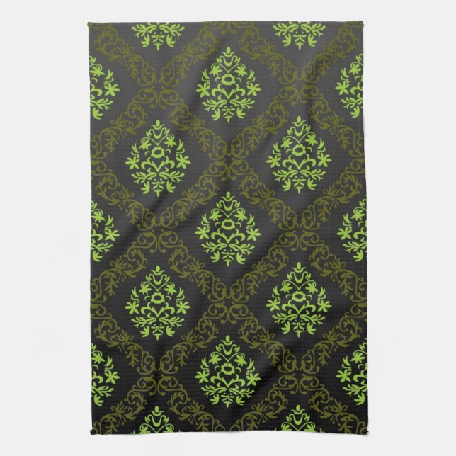 Wallpaper Floral Green Tea Towel (Vertical)