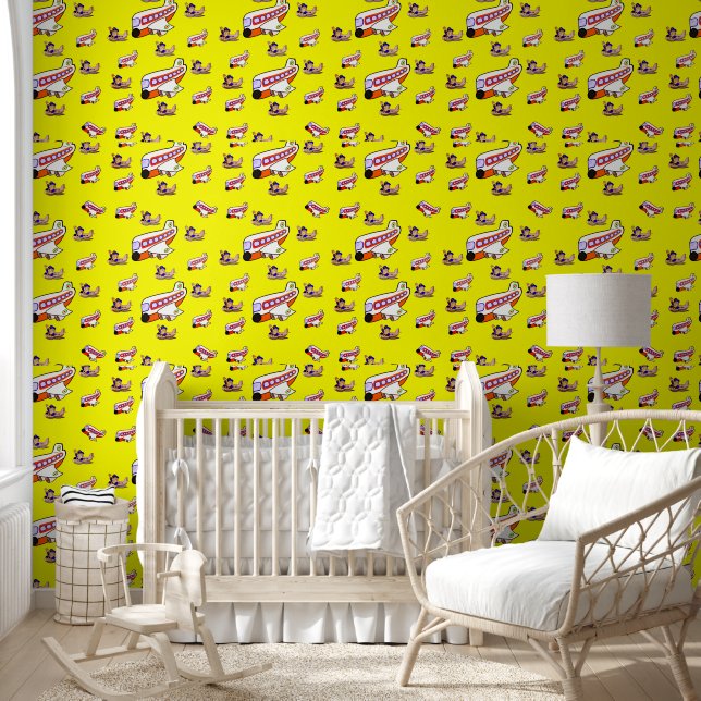 Wallpaper Happy Yellow Aeroplane (Kids)