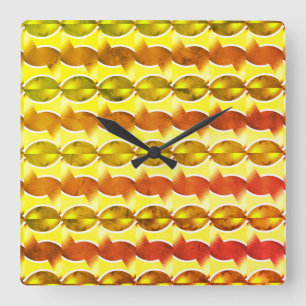 wallpaper retro orange 1970 square wall clock