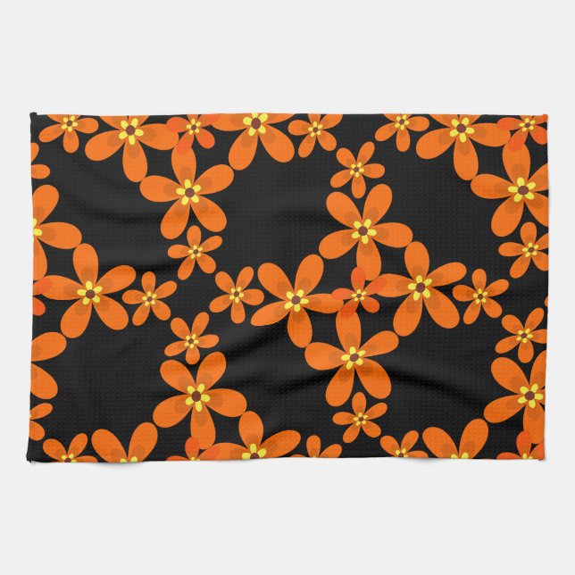 wallpaper retro orange 1970 tea towel (Horizontal)