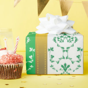 Wallpaper Style Holly Stripes Wrapping Paper