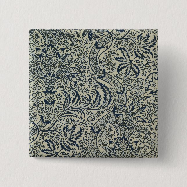 Wallpaper with navy blue seaweed style design 15 cm square badge (Front)