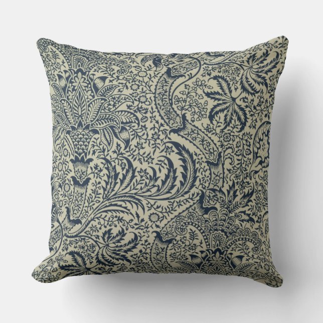 Wallpaper with navy blue seaweed style design cushion (Front)