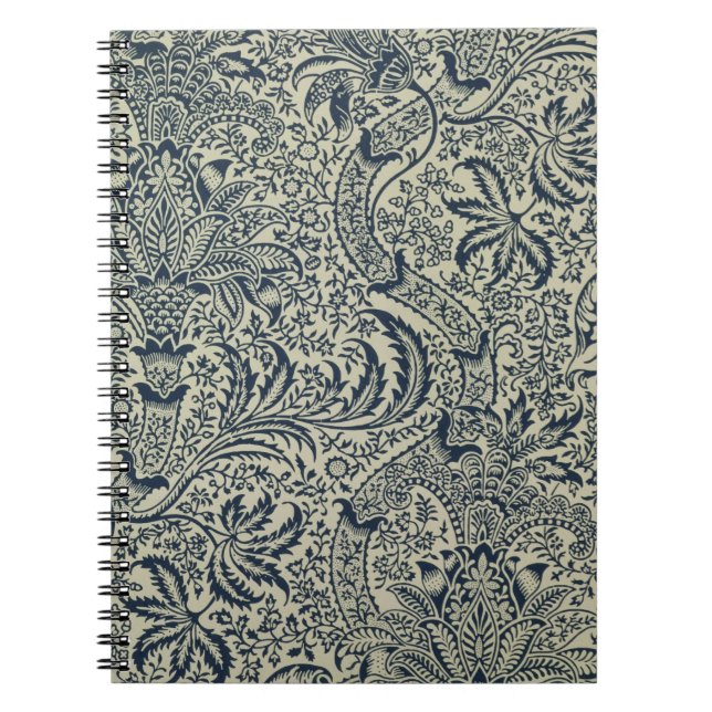 Wallpaper with navy blue seaweed style design notebook (Front)