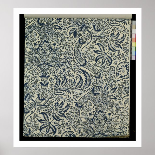Wallpaper with navy blue seaweed style design poster (Front)