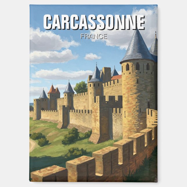 Walls of Carcassonne France Travel Magnet (Front)