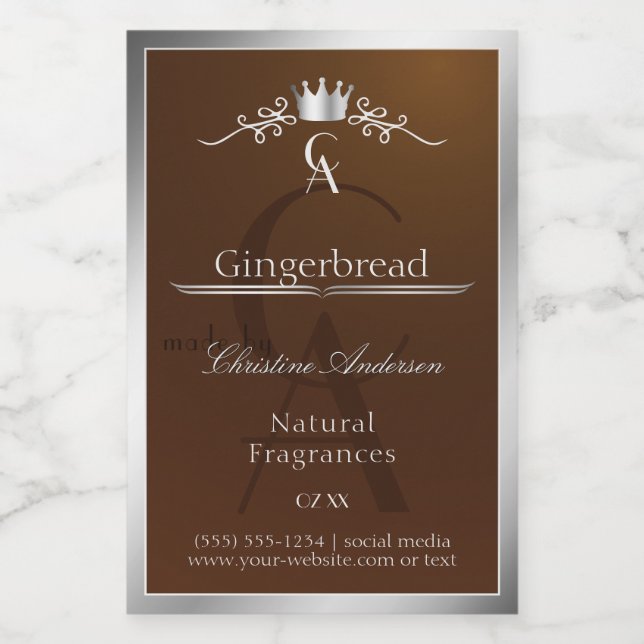 Walnut Brown Product Label Silver Frame Monogram (Single Label)