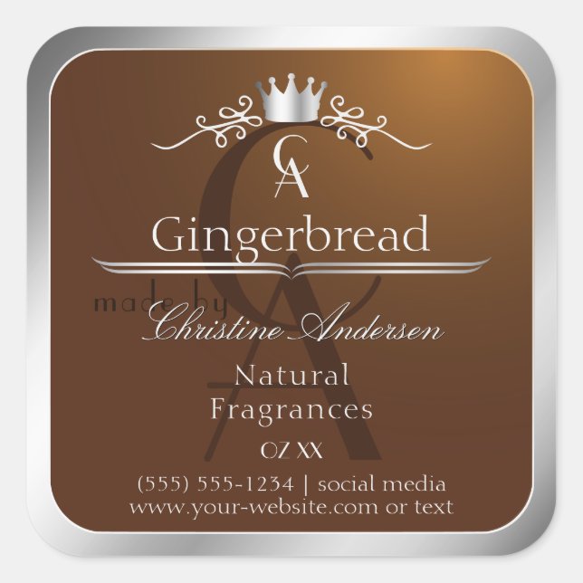 Walnut Brown Product Label Silver Frame Monogram (Front)