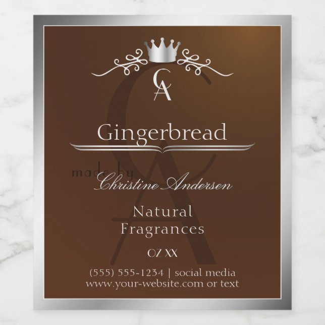 Walnut Brown Product Label Silver Frame Monogram (Single Label)