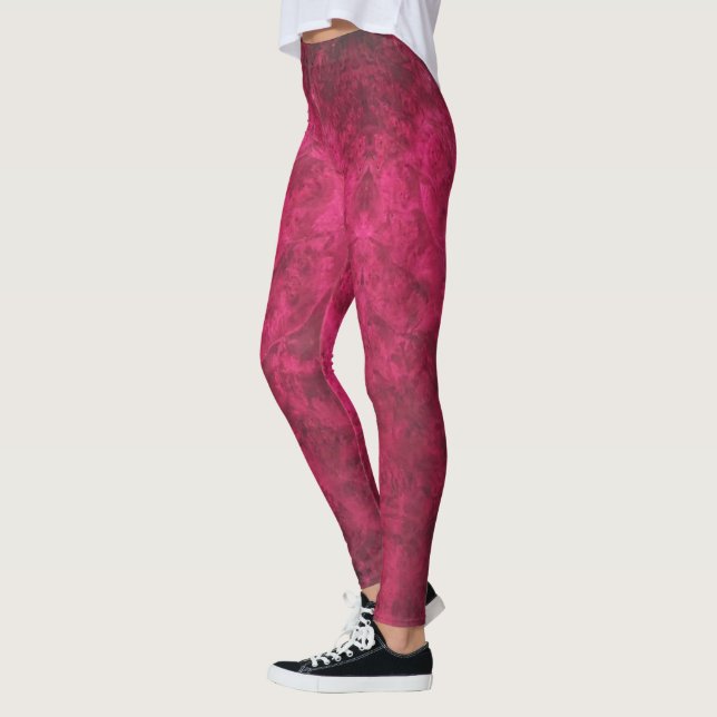 Walnut burl in Raspberry Pink textured Leggings (Left)