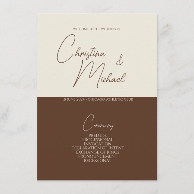 Walnut • Handwritten Script Wedding Program (Front)