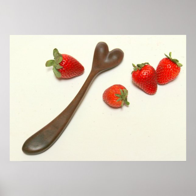 Walnut Heart Spoon with strawberries Poster (Front)