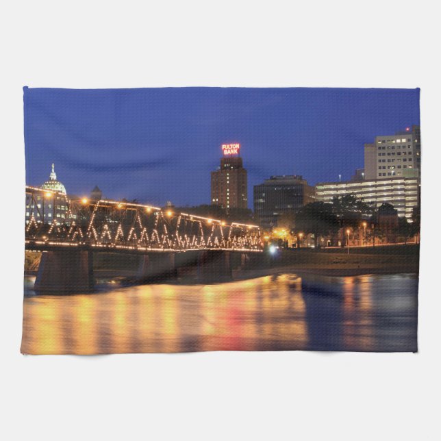 Walnut Street Bridge Harrisburg Pennsylvania Tea Towel (Horizontal)