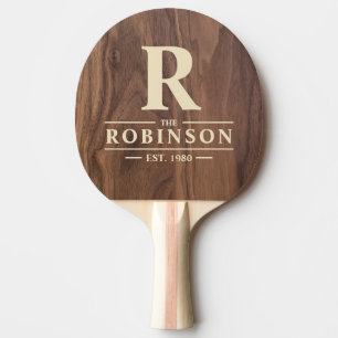 Walnut Wood Family Name & Initial Ping Pong Paddle