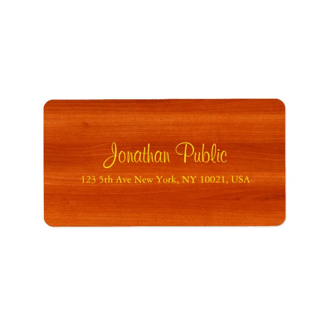 Walnut Wood Gold Script Elegant Luxurious Address Label (Front)