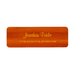 Walnut Wood Gold Script Luxurious Return Address Label