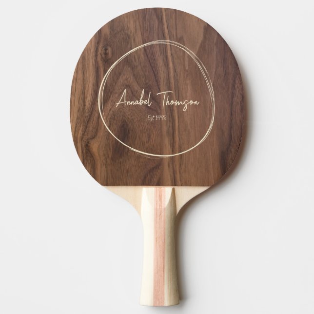 Walnut Wood Name in Drawn Circle  Ping Pong Paddle (Front)