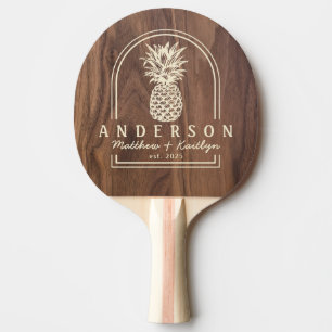 Walnut Wood Pineapple Wedding Arch & Name Ping Pong Paddle