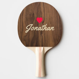 Walnut Wood Vintage Heart Signature Ping Pong Paddle