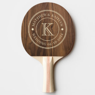 Walnut Wood Wedding Monogram Ping Pong Paddle
