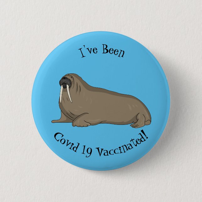Walrus cartoon illustration 6 cm round badge (Front)