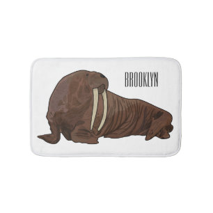 Walrus cartoon illustration bath mat