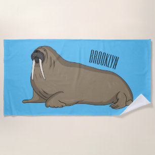 Walrus cartoon illustration beach towel