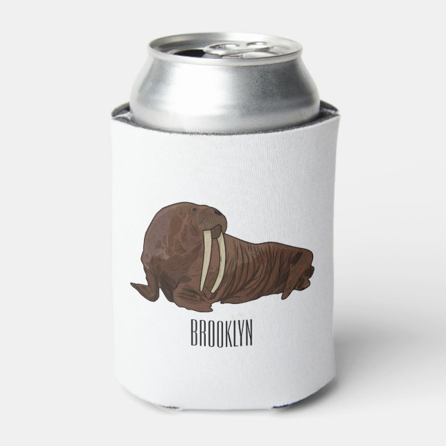 Walrus cartoon illustration can cooler (Can Front)