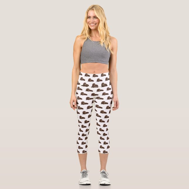 Walrus cartoon illustration capri leggings (Front)