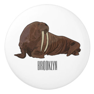Walrus cartoon illustration ceramic knob