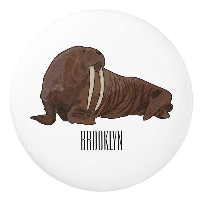 Walrus cartoon illustration ceramic knob (Front)