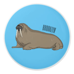 Walrus cartoon illustration ceramic knob