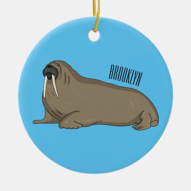 Walrus cartoon illustration  ceramic ornament (Front)