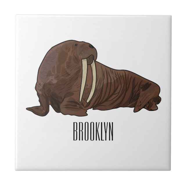Walrus cartoon illustration ceramic tile (Front)