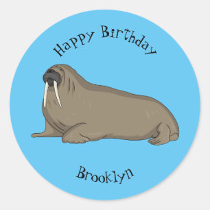 Walrus cartoon illustration classic round sticker