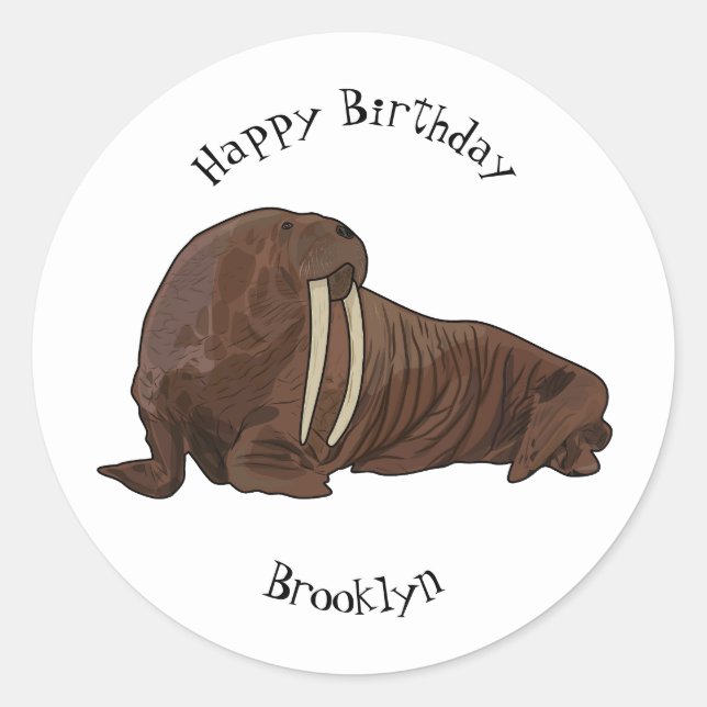 Walrus cartoon illustration classic round sticker (Front)