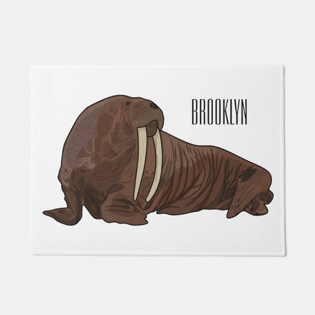 Walrus cartoon illustration doormat (Front)