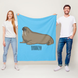 Walrus cartoon illustration fleece blanket