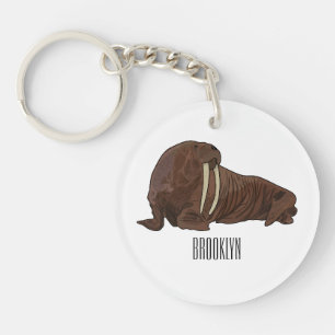 Walrus cartoon illustration key ring