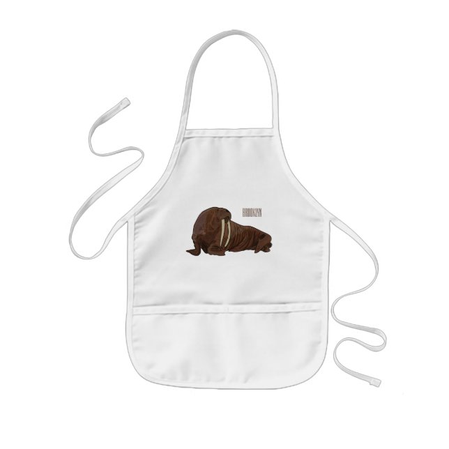 Walrus cartoon illustration kids apron (Front)