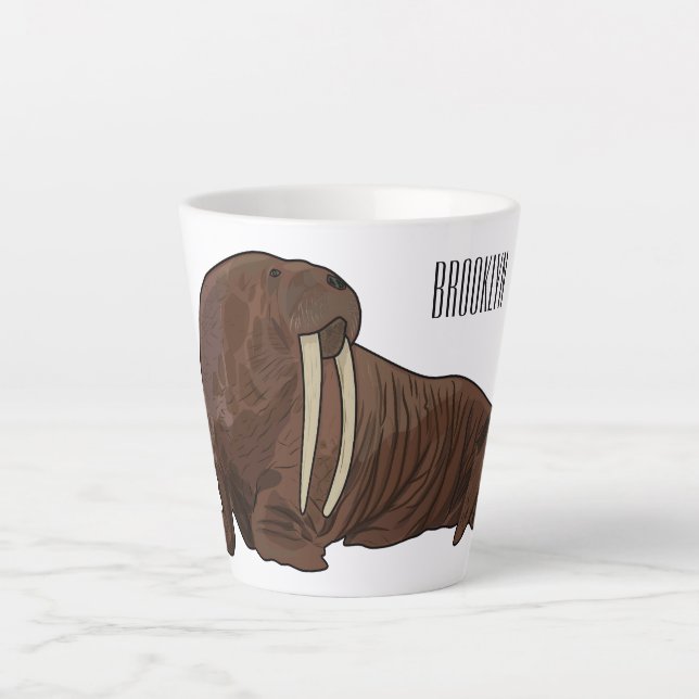 Walrus cartoon illustration latte mug (Front)