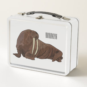 Walrus cartoon illustration metal lunch box