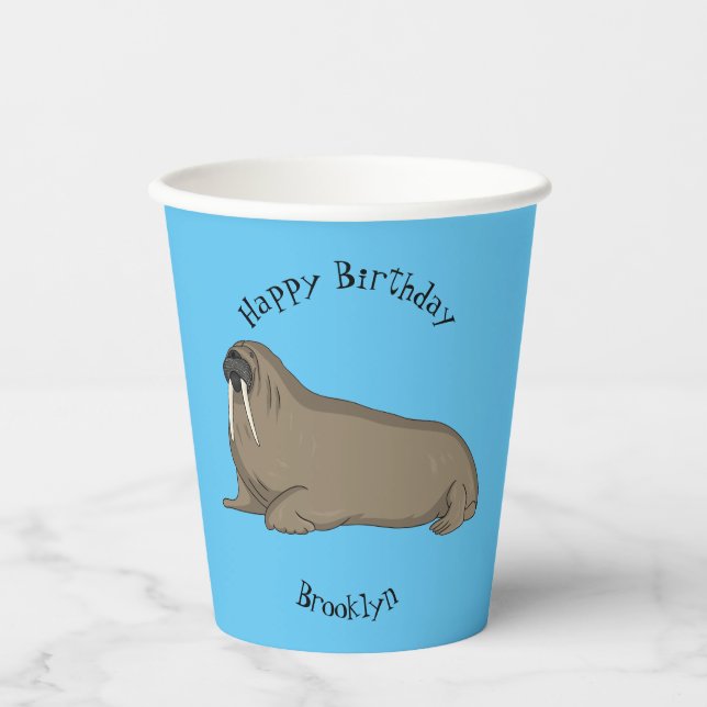 Walrus cartoon illustration  paper cups (Front)