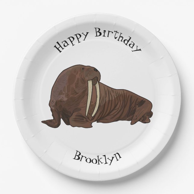 Walrus cartoon illustration paper plate (Front)